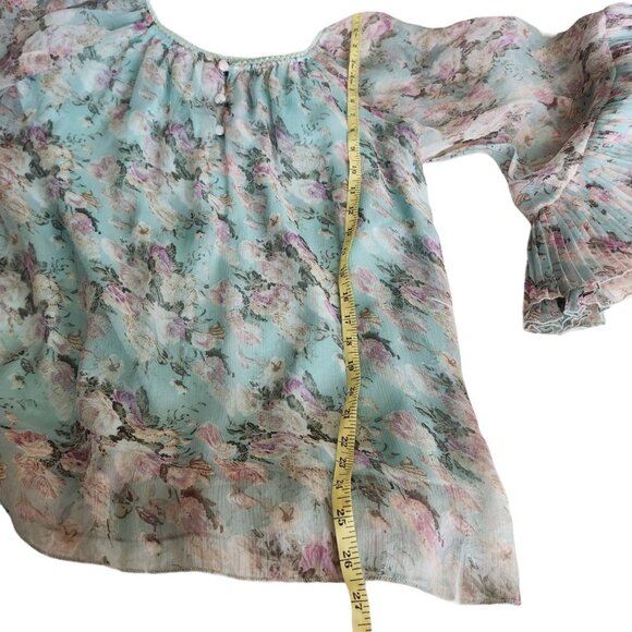 Floral Sheer Bell Sleeve Pleated Blouse Rose Pastel fairy‎ Small Romantic - Picture 11 of 16